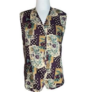 Koret 90s cottage core vintage patchwork print floral fruit vest knit back women